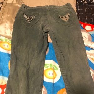 Cottagecore Green Corduroy Pants with Heart Patches